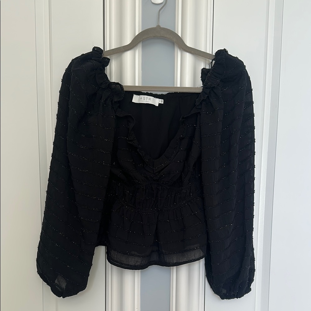 Astr Black Puff Sleeve Smocked Blouse